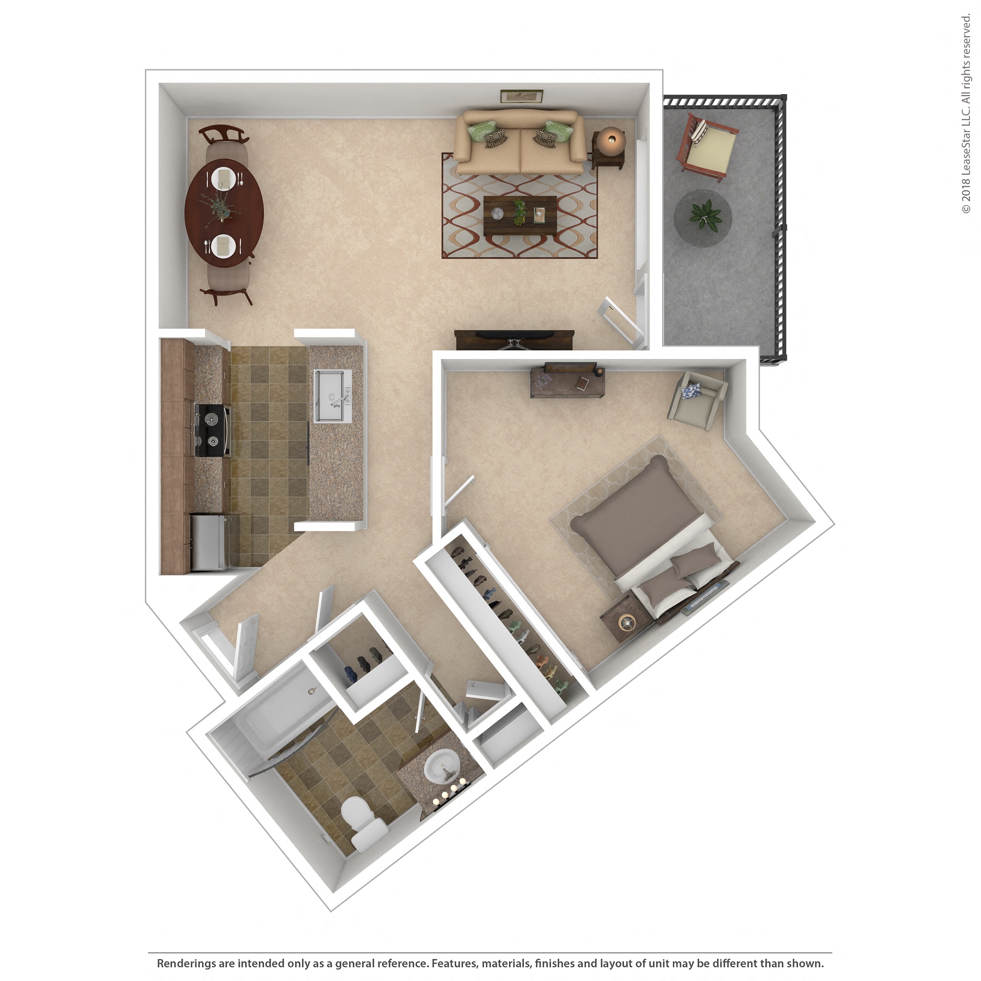 10th Street One Bedroom C-D Floor Plan